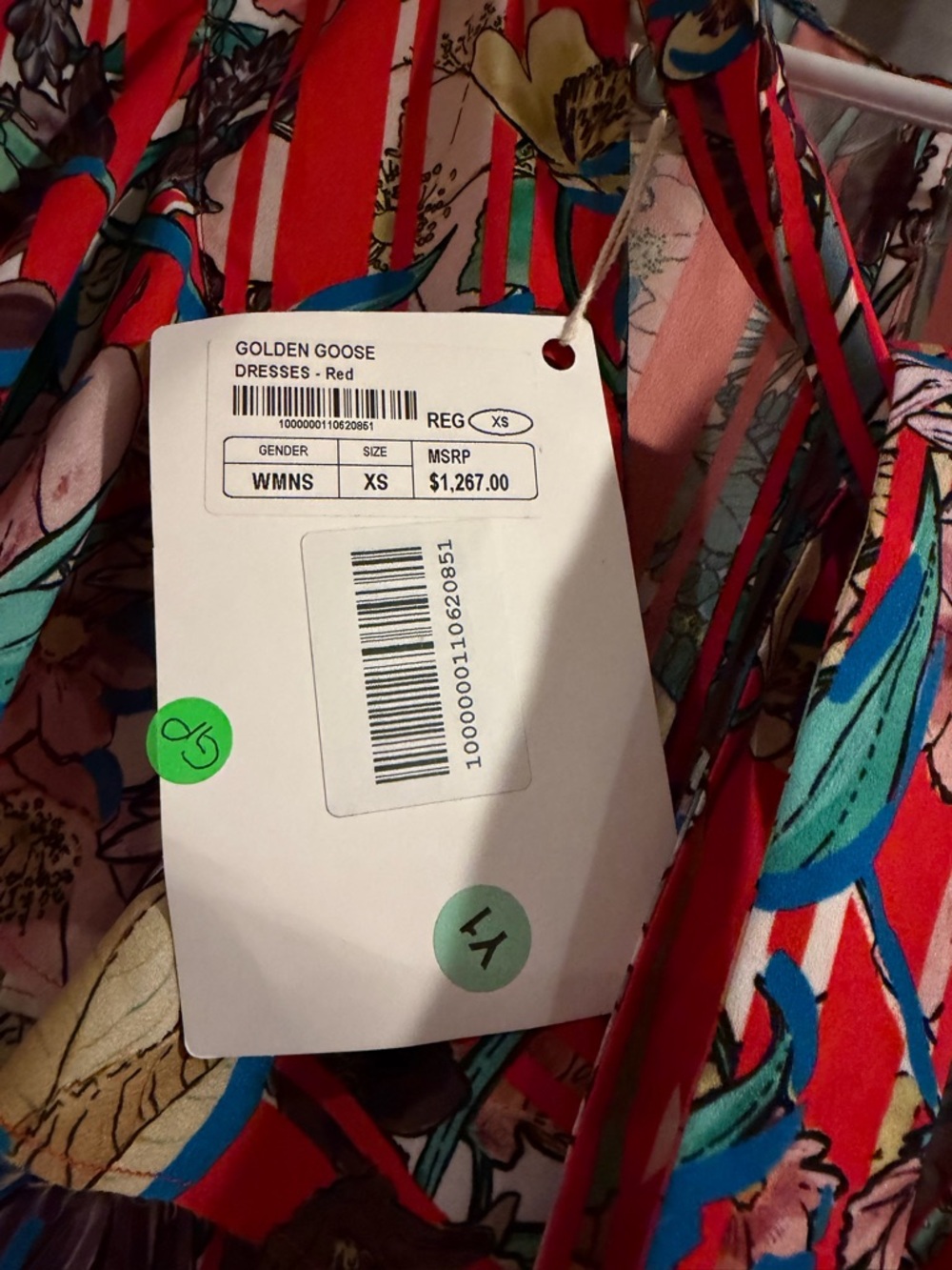 NWT Golden Goose Red Floral Stripe Ruffle Dress Size Extra Small - Picture 3 of 14